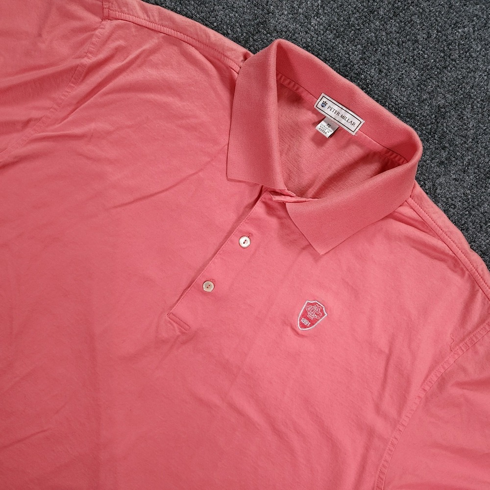 Peter Millar Polo Shirt Mens XL Pink Red Excellent Golf Course Logo Short Sleeve - Picture 1 of 9